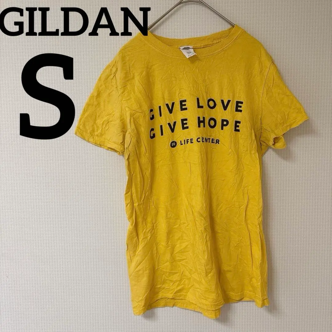 Thumbnail of One of a kind! ❣️ GILDAN [S] Yellow T-shirt Message print Short sleeve