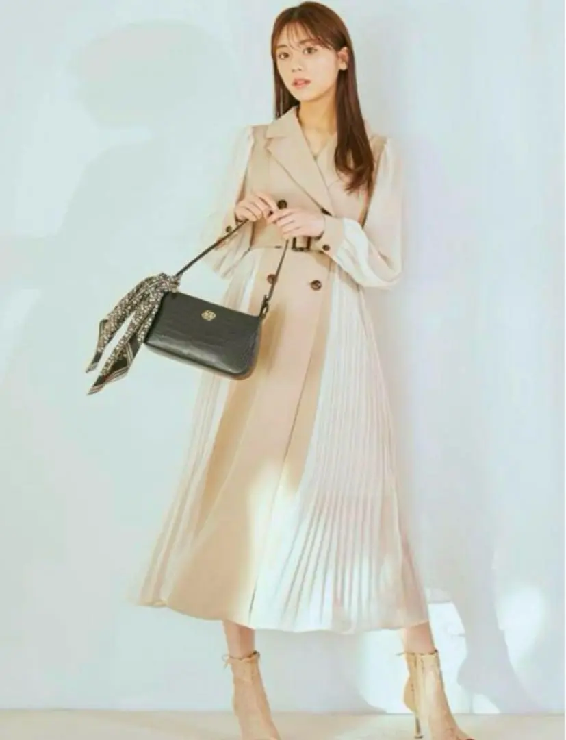 Thumbnail of Royal Party Sheer Panel Trench Dress with Belt, for Outings, Beige