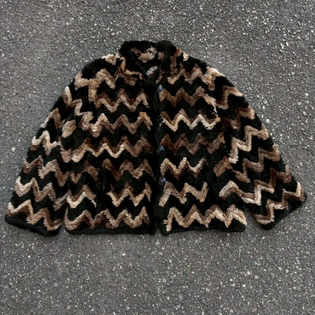 Thumbnail of Beaver fur real fur jacket vintage zigzag pattern grunge boxy