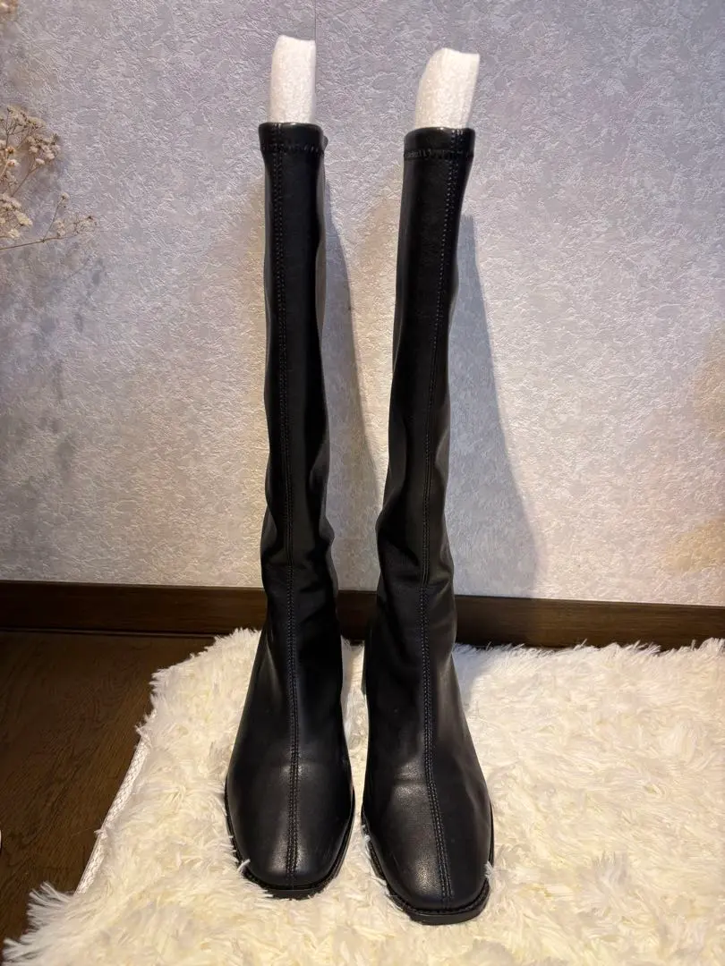 Thumbnail of NICE CLAUP Black Leather Long Boots, Size M