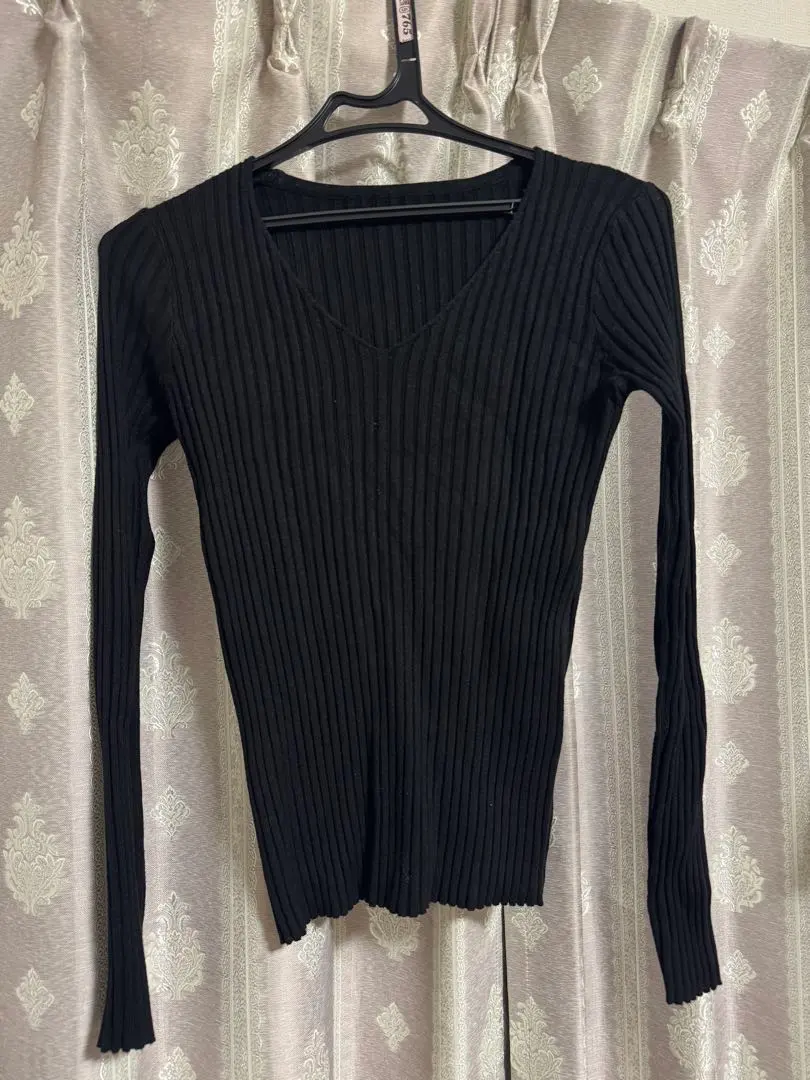 Thumbnail of DHOLIC Black V-neck Ribbed Knit Long Sleeve, New, S