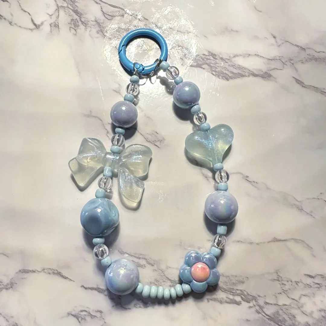 Thumbnail of Light Blue Ribbon & Heart Design Keychain Strap