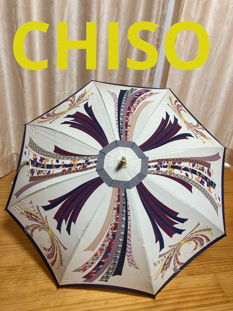 新品　未使用　タグ付き　千總（ちそう）CHISO 長傘 和柄  日本製 Amazon | 千總 CHISO 高級傘 USED ブラック 扇子 京友禅 和柄