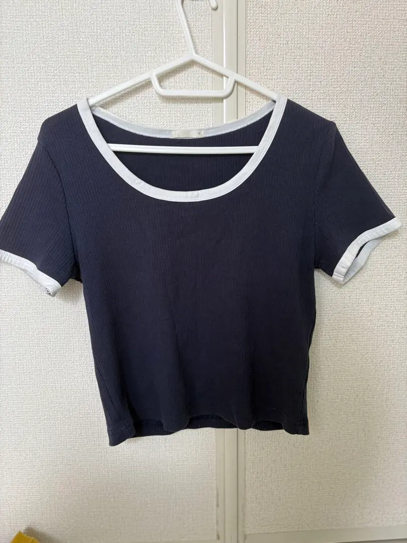 Thumbnail of Navy short-sleeved ribbed knit T-shirt