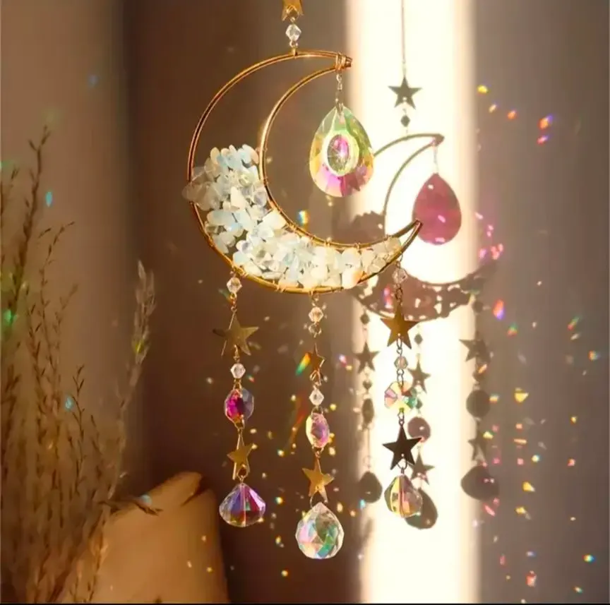 Thumbnail of Sun Catcher Moon and Star Crystal Ornament Window Decoration Feng Shui Healing