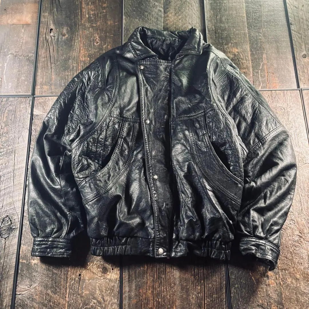 Thumbnail of Vintage Genuine Leather Short Length A2 Bomber Jacket Wide Arms Black L Grandpa Core