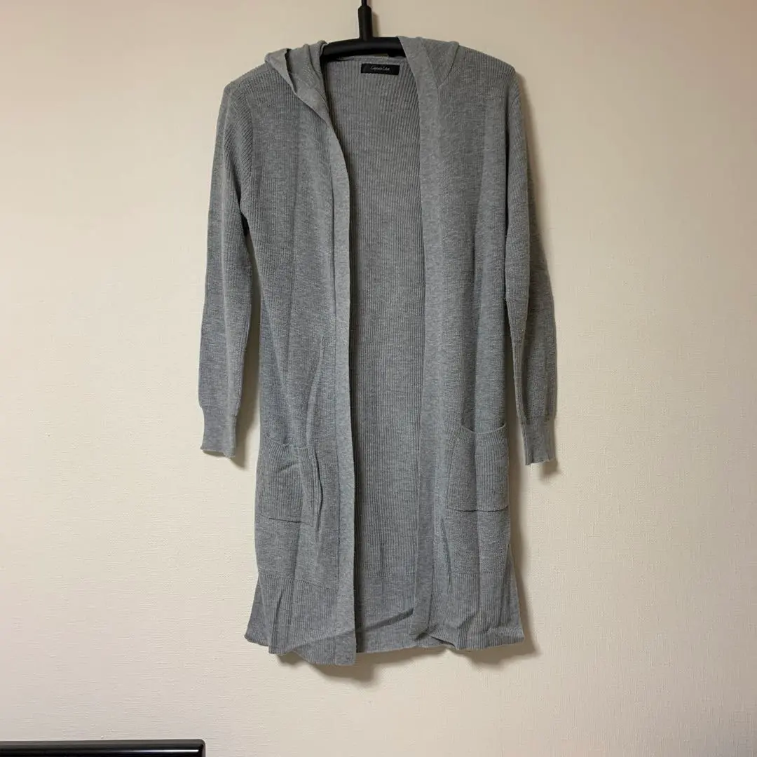 Thumbnail of Gray hooded long cardigan