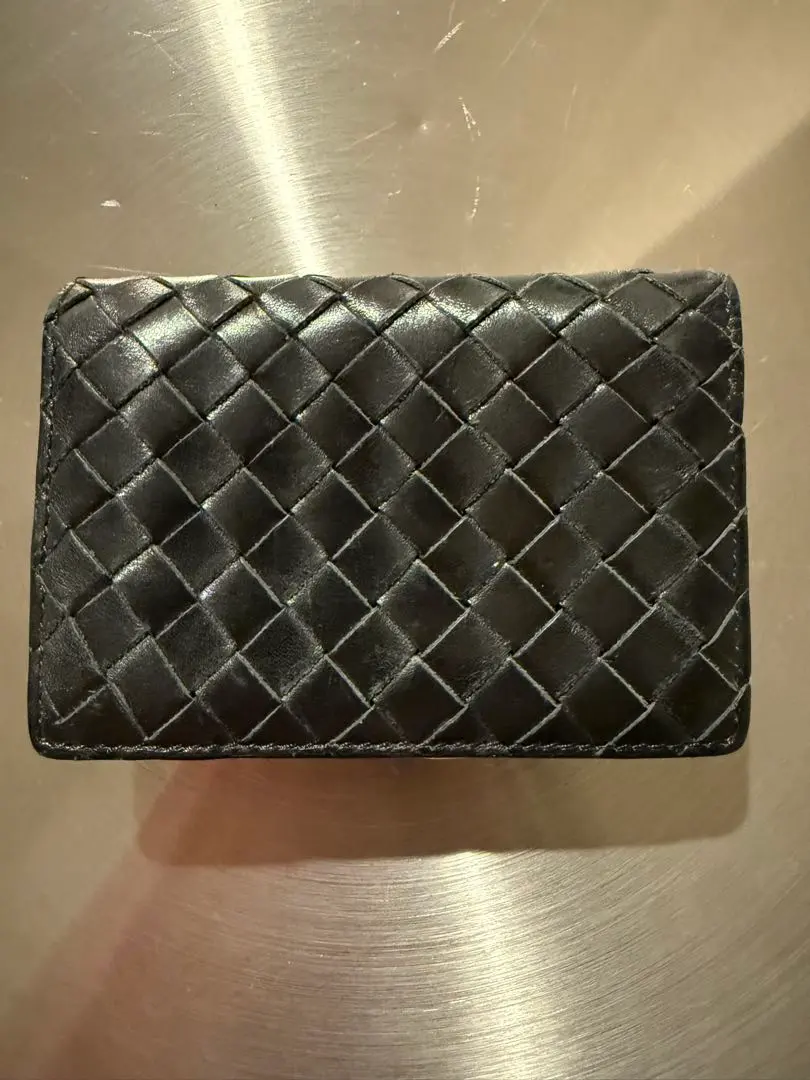 Thumbnail of Black leather business card holder with woven design