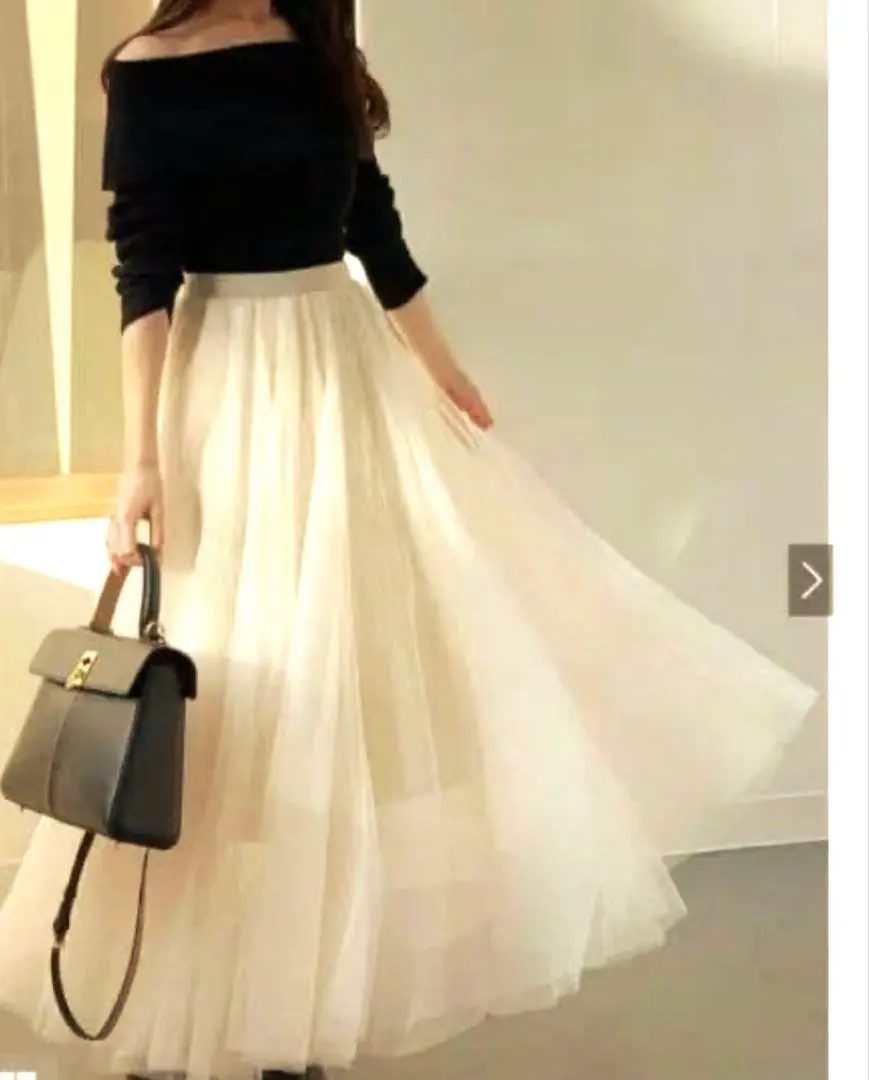 網紗 長版傘裙 M 米色 的縮圖