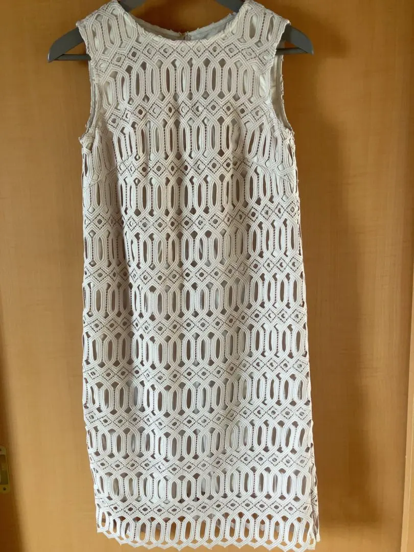 Thumbnail of Beige Lace Sleeveless Knee-Length Dress