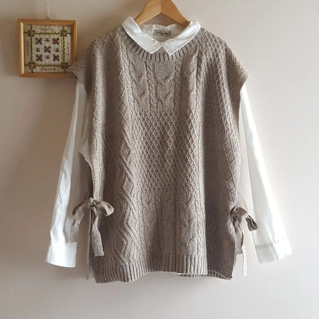 新品 SM2☆米色／側邊綁帶混羊毛提花針織背心 的縮圖