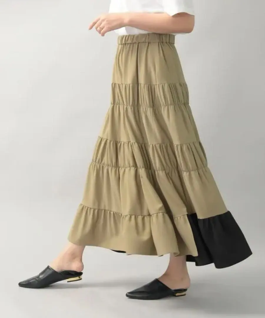 Thumbnail of New AECA BLANC Bi-color Gathered Tiered Long Skirt