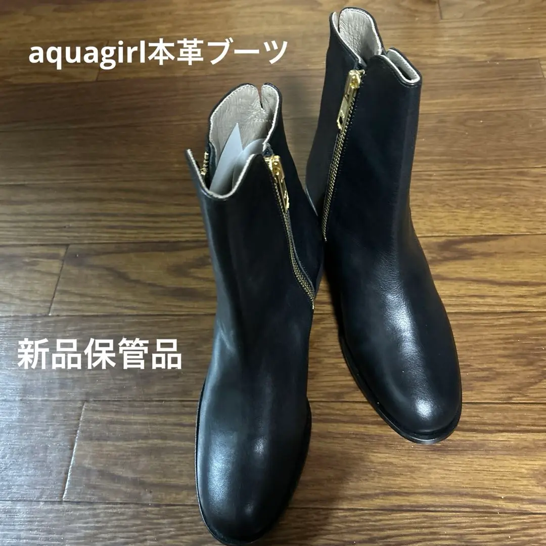 (美品)アクアガール ショートブーツ 9cmヒール スクエアトゥストレッチショートブーツ[品番