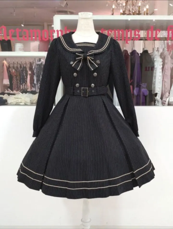 セーラー ローウエスト ワンピース ネイビー 紺 懐古 ロリィタ カジュロリ