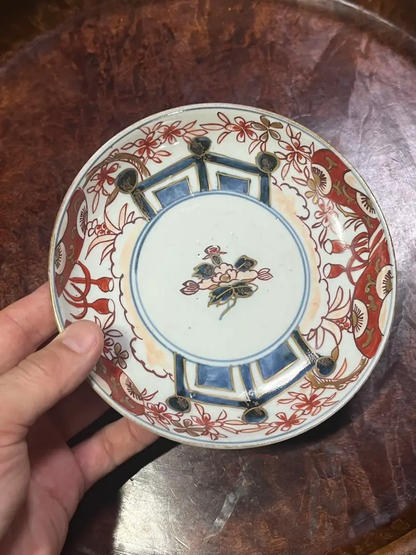 骨董　アンティーク　古伊万里　色絵花瓶獅子図八角皿　輸出伊万里　元禄　輸出手 骨董 アンティーク 古伊万里 色絵花瓶獅子図八角皿 輸出伊万里