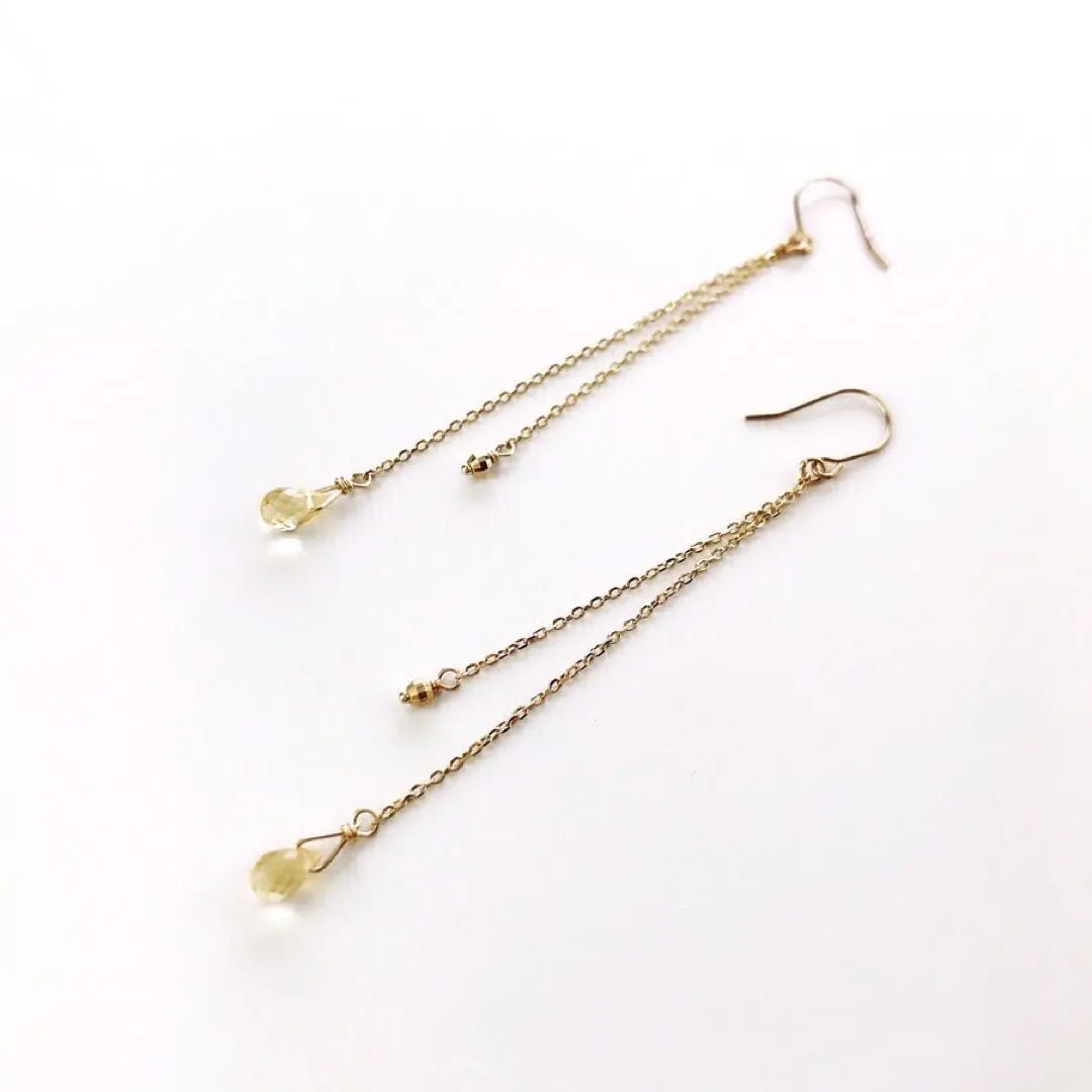 Thumbnail of Brand new☆K10YG Citrine Drop Chain Earrings Birthstone Jewelry