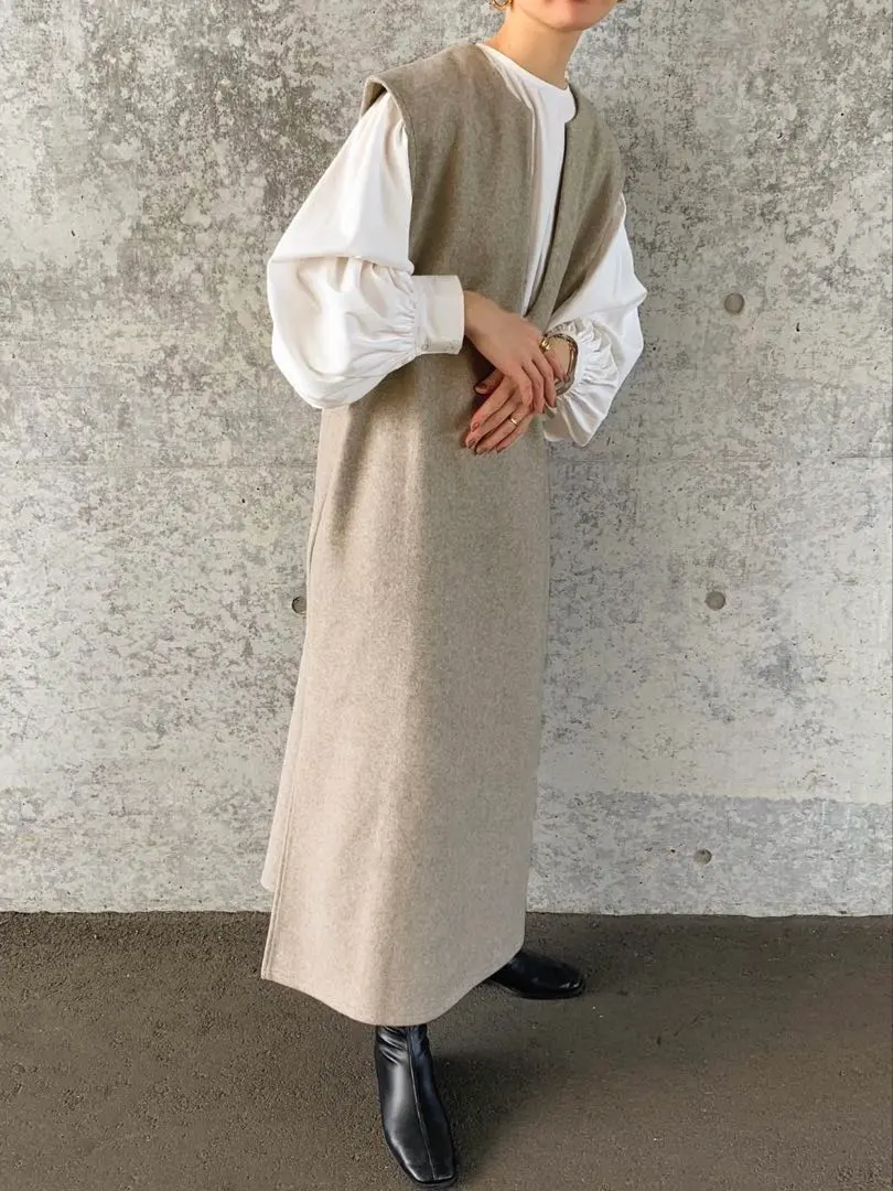 Thumbnail of select moca Key Neck Long Vest One-Piece Dress Long Dress Free