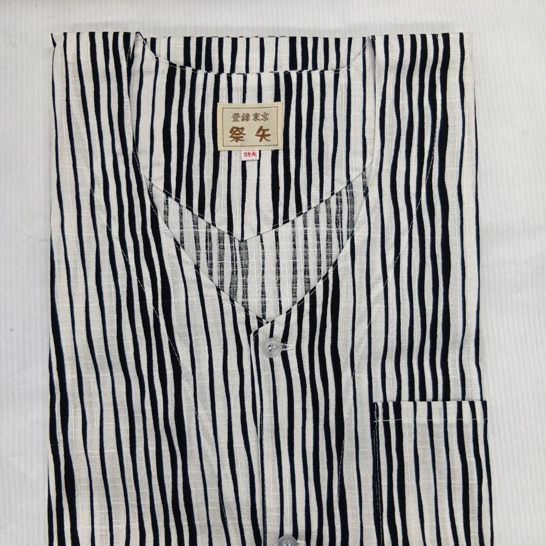 新品鯉口襯衫 波浪紋樣 特大 白色底黑色 棉質素材 適用於祭典、活動等 的縮圖