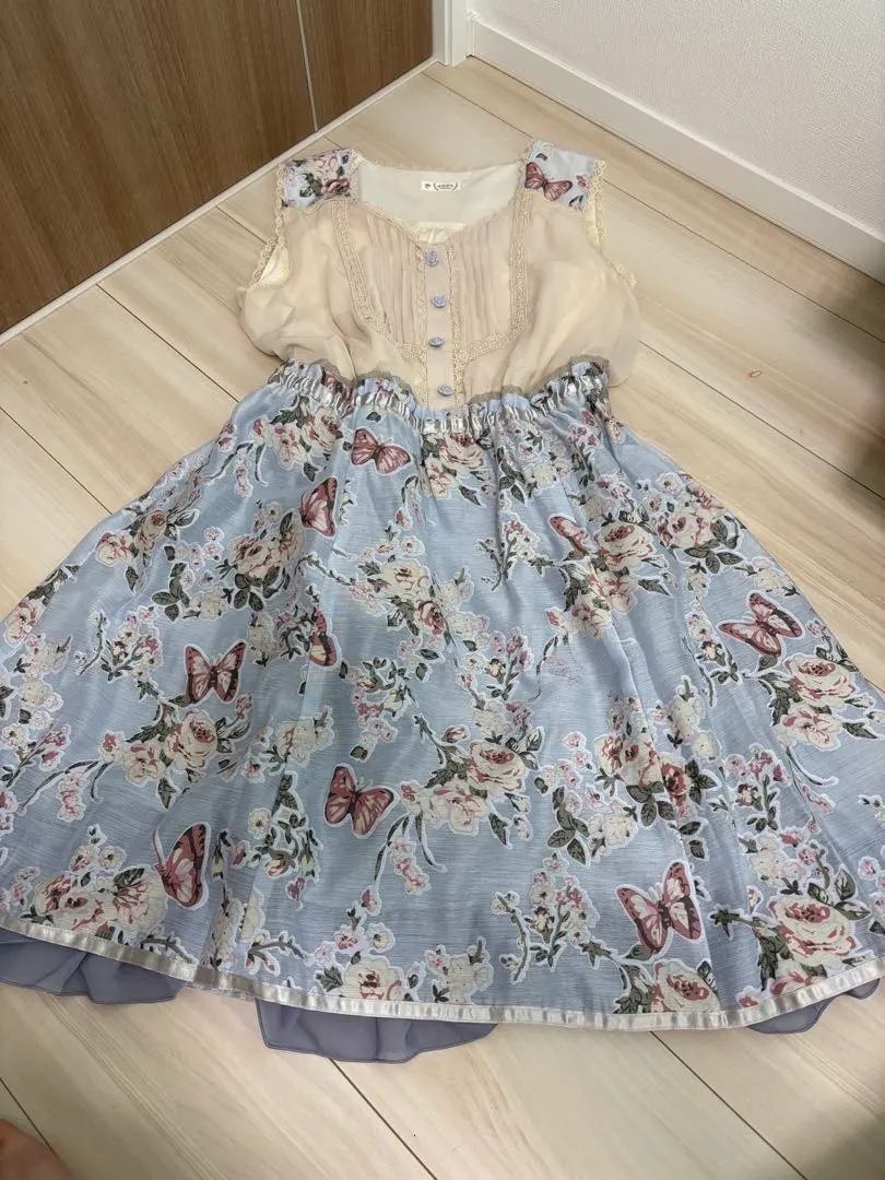 Thumbnail of axes femme Light Blue Lace Butterfly Motif Rose Button Dress