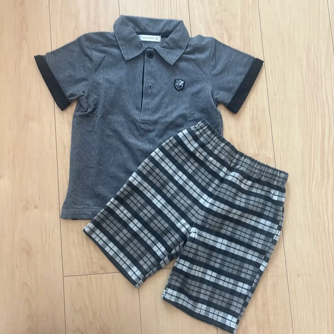 Thumbnail of Gray polo shirt and checkered shorts set