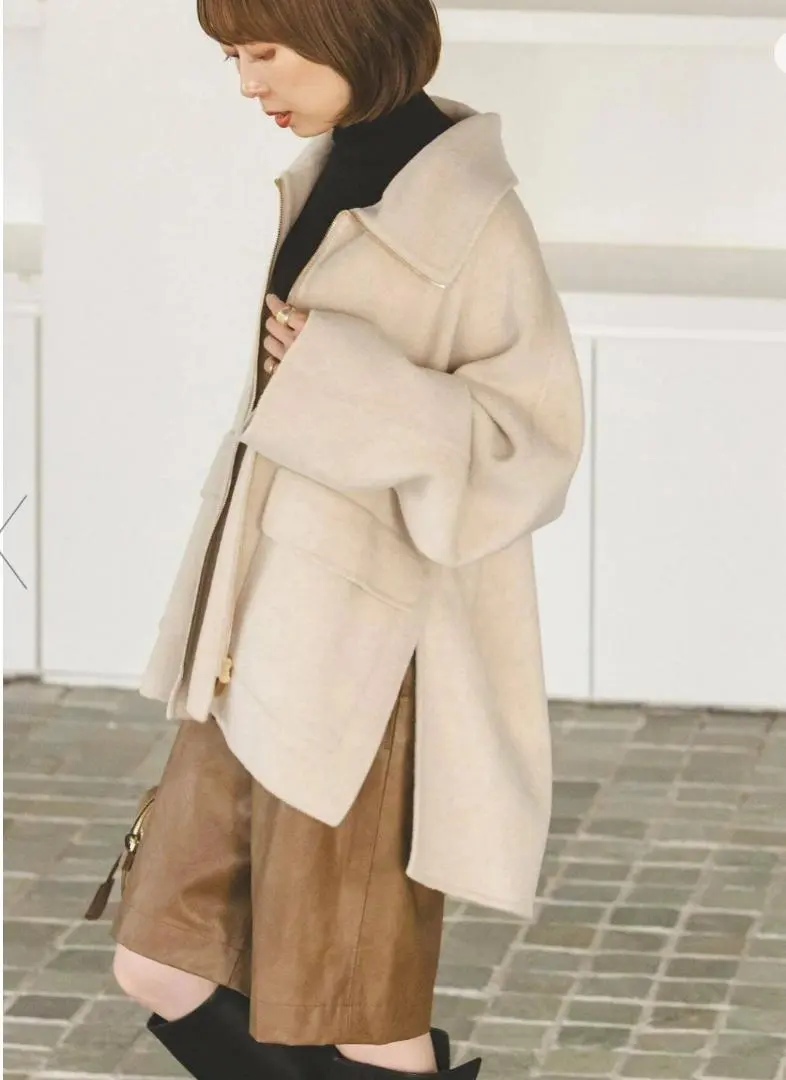 2024AW✨NOBLE キャメルミックスリバージップコート　ブラック　38 追加》キャメルミックスリバージップコート（その他ブルゾン