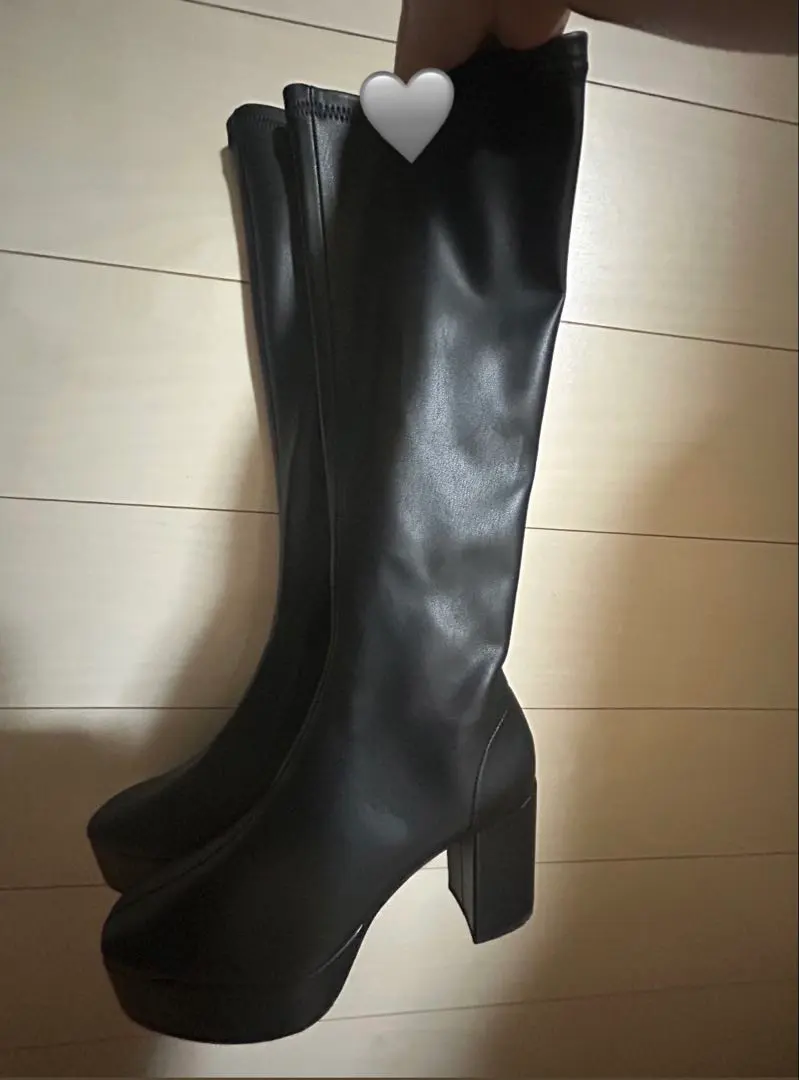 Thumbnail of Black synthetic leather long boots with high heels