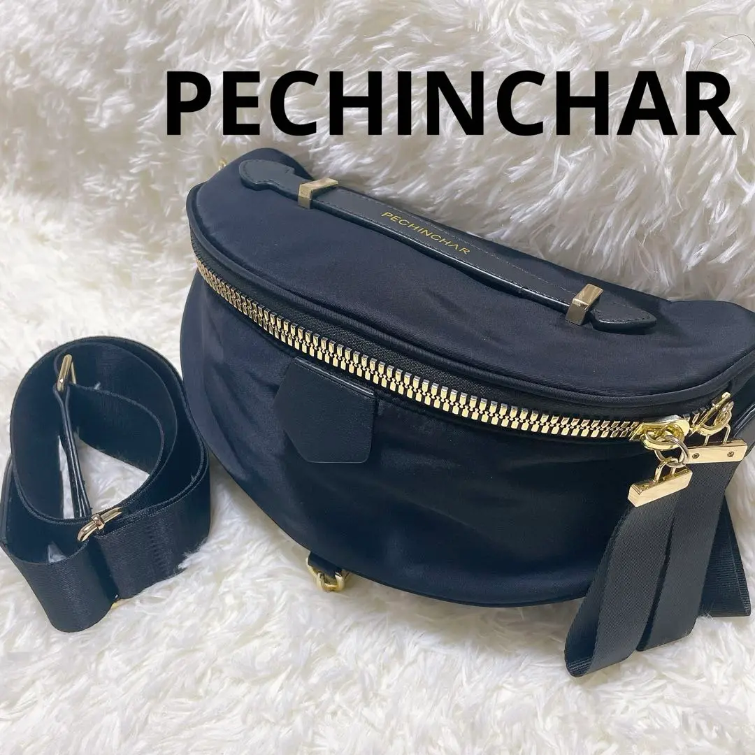 極美品PCHINCHAR ショルダーバッグ　斜め掛けボディバッグ　BLACK 黒 極美品】コーチ ショルダーバッグ 斜め掛け レザー ロゴ型押し