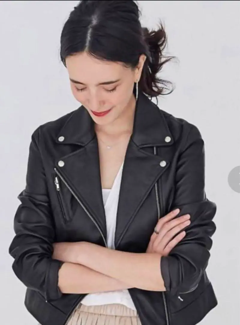 美品　グリーンレーベルリラクシング　ラムレザージャケット　サイズ40 モカ グリーンレーベルリラクシング ラムレザーライダースジャケット