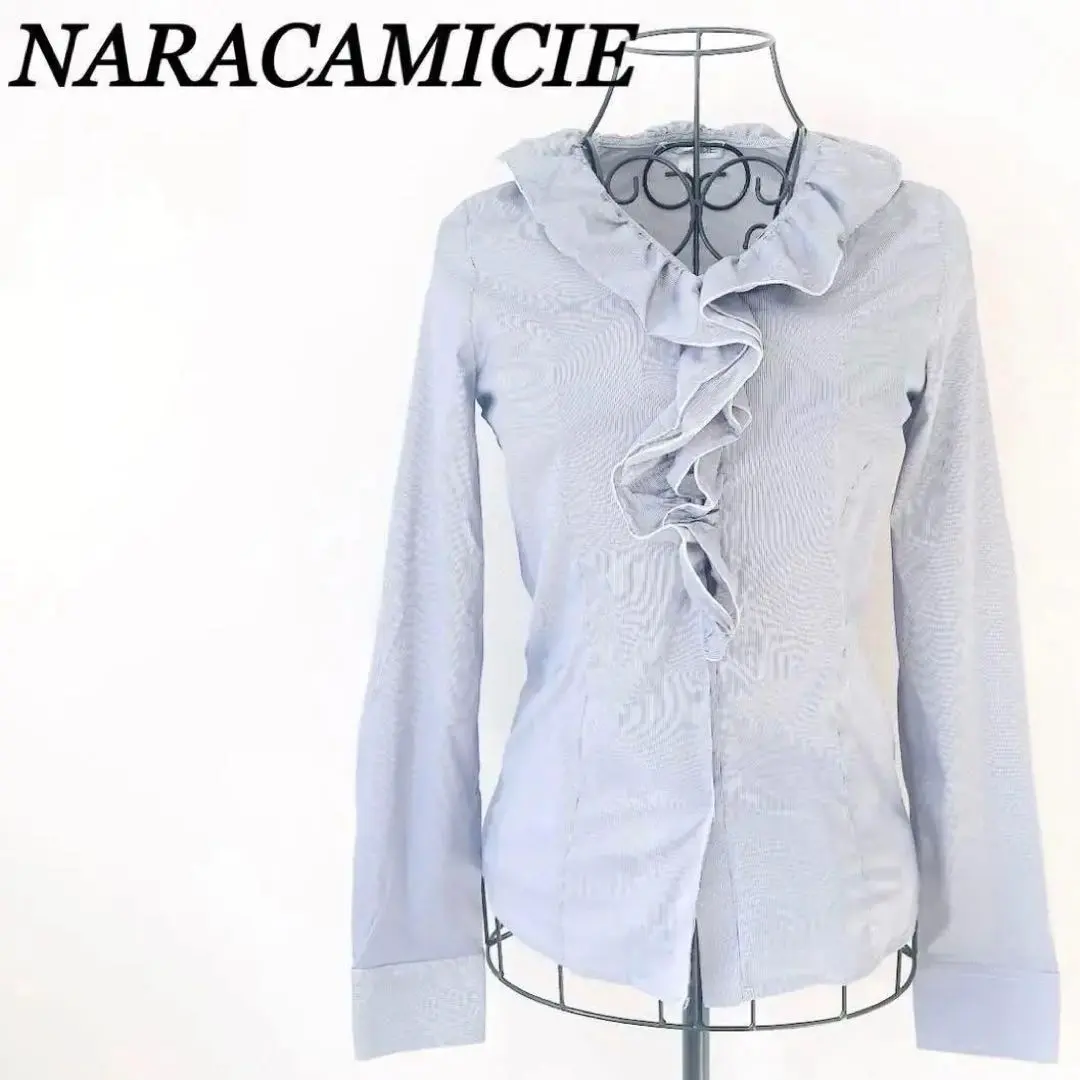 Thumbnail of Excellent Condition: Naracamicie Long Sleeve Frill Stripe Blouse Shirt Blue系 0 S