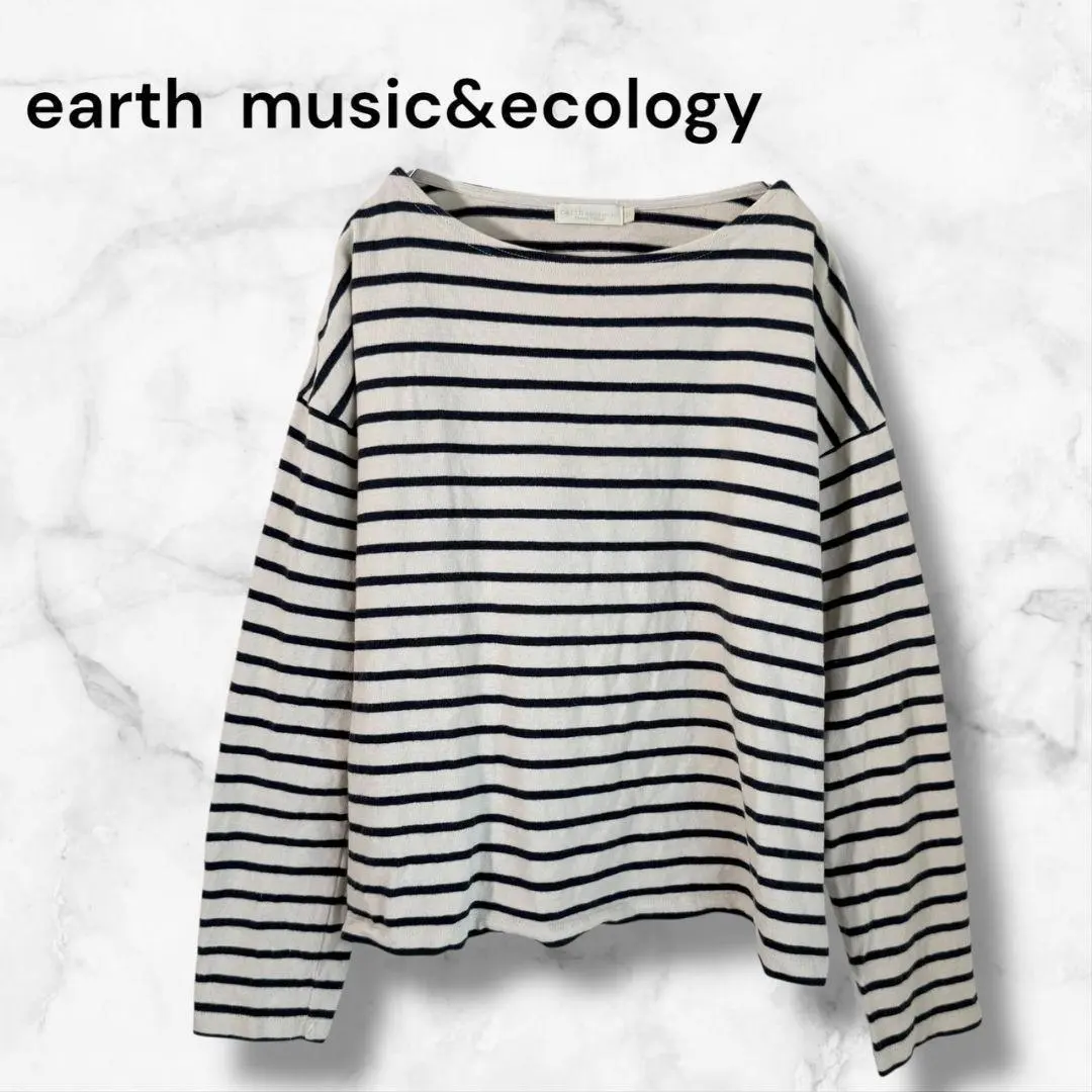 Thumbnail of earth music&ecology Border Long Sleeve Cut and Sew, M, 100% Cotton