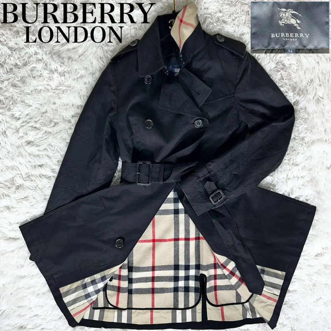 稀有✨Burberry London 風衣 內襯 腰帶 諾瓦格紋 34黑色 的縮圖