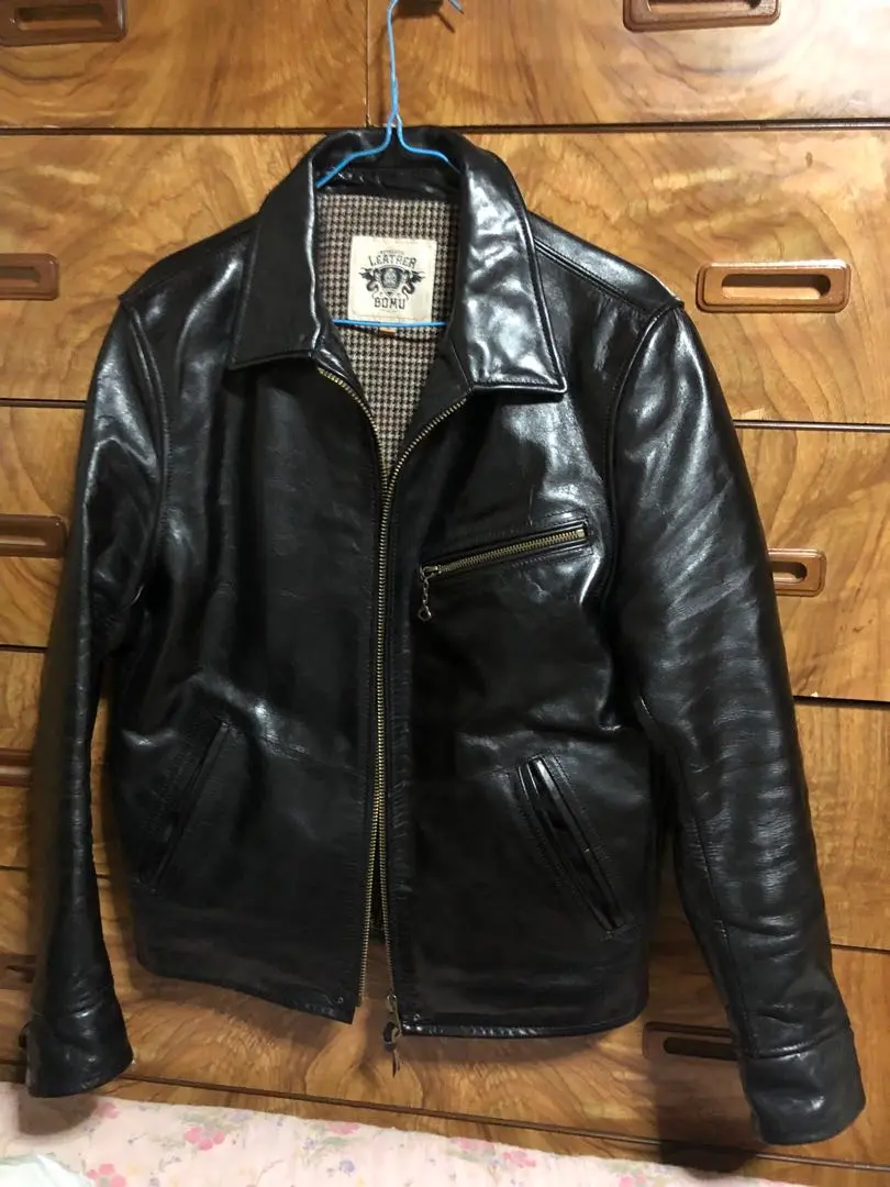 LEATHER BOMU シングルライダースジャケット ホースハイド 馬革 L Amazon | [N++A] BOMU メンズ 馬革 1.4mm 茶芯ホースハイド 30's