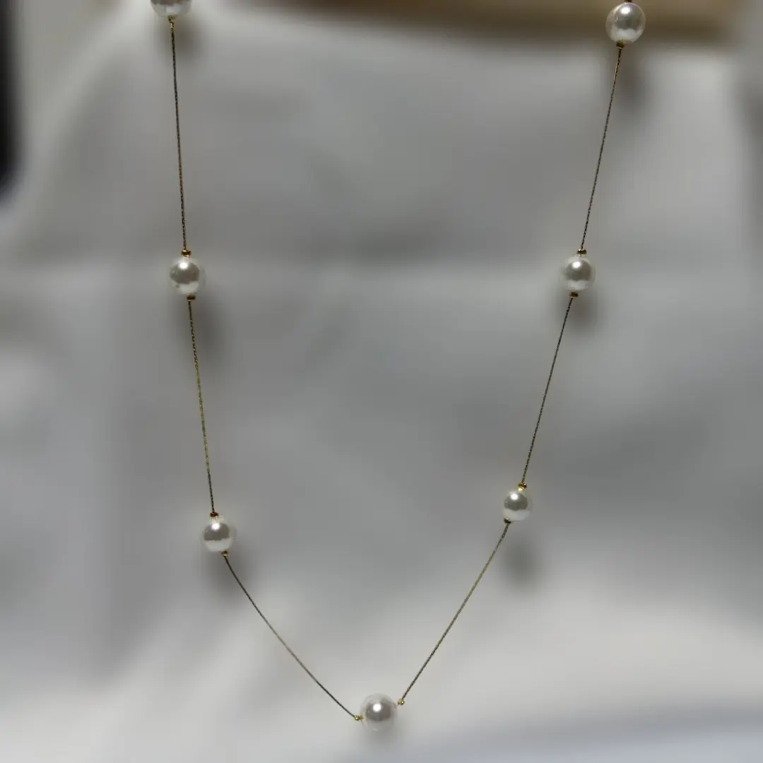 Thumbnail of Handmade white pearl bead 10mm silver chain necklace