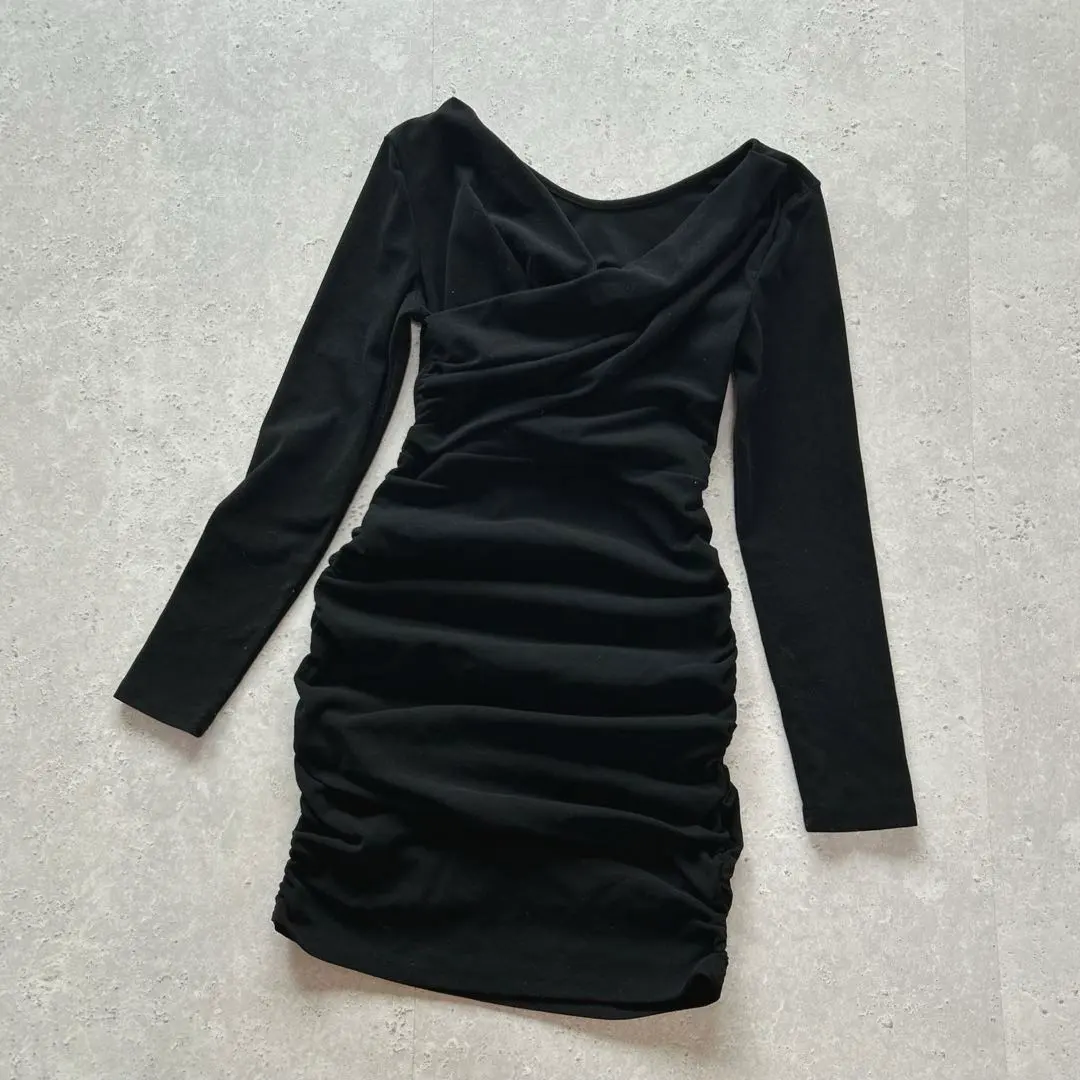 Thumbnail of Dazy [M] Front Cross Tight Dress Side Shirring Long Sleeve Black