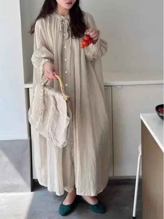 舒適感佳 高級感 溫柔 遮蓋身形 素色洋裝 泡泡袖 的縮圖