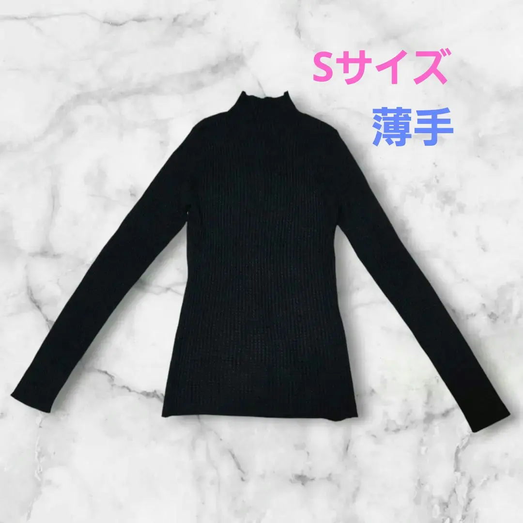 長袖 高領 針織 毛衣 薄款 有彈性 S 黑色 也可作內搭 的縮圖