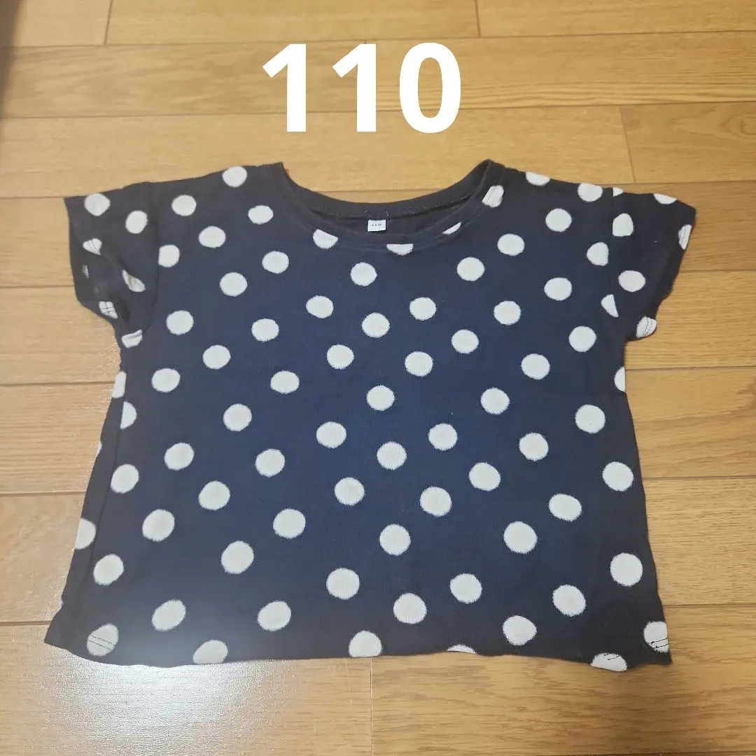 無印良品 海軍藍 × 白圓點圖案 T恤 110cm 的縮圖