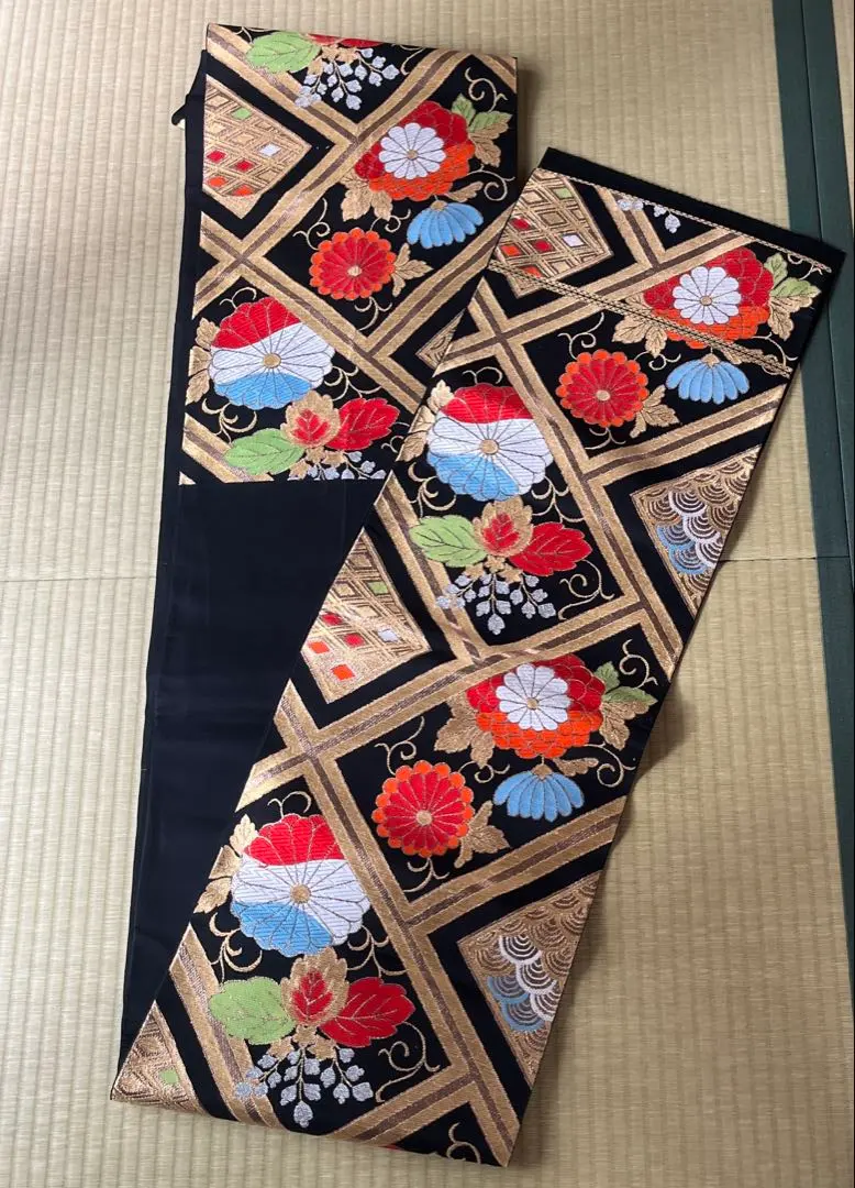 Thumbnail of Showa retro antique black fabric with embroidery, for remaking, etc.
