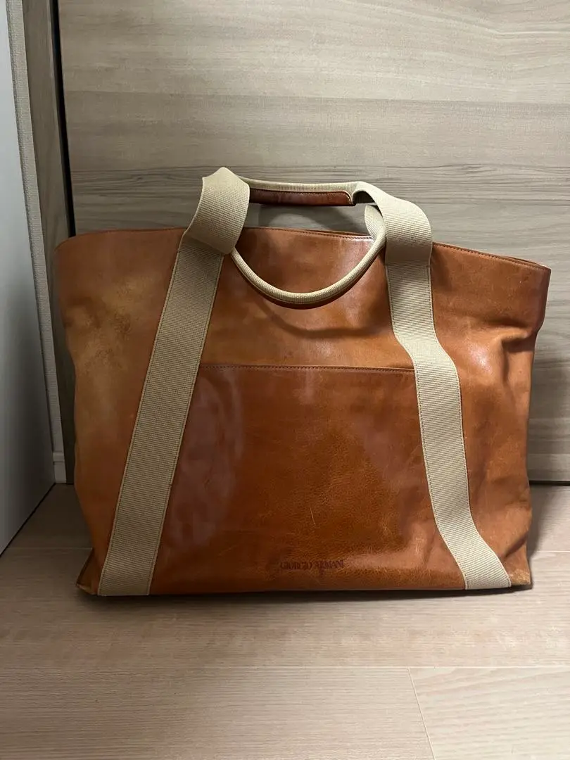 美品/定価25万●ジョルジオアルマーニ トートバッグ ロゴプレート レザー 美品/定価25万○ジョルジオアルマーニ トートバッグ ロゴ