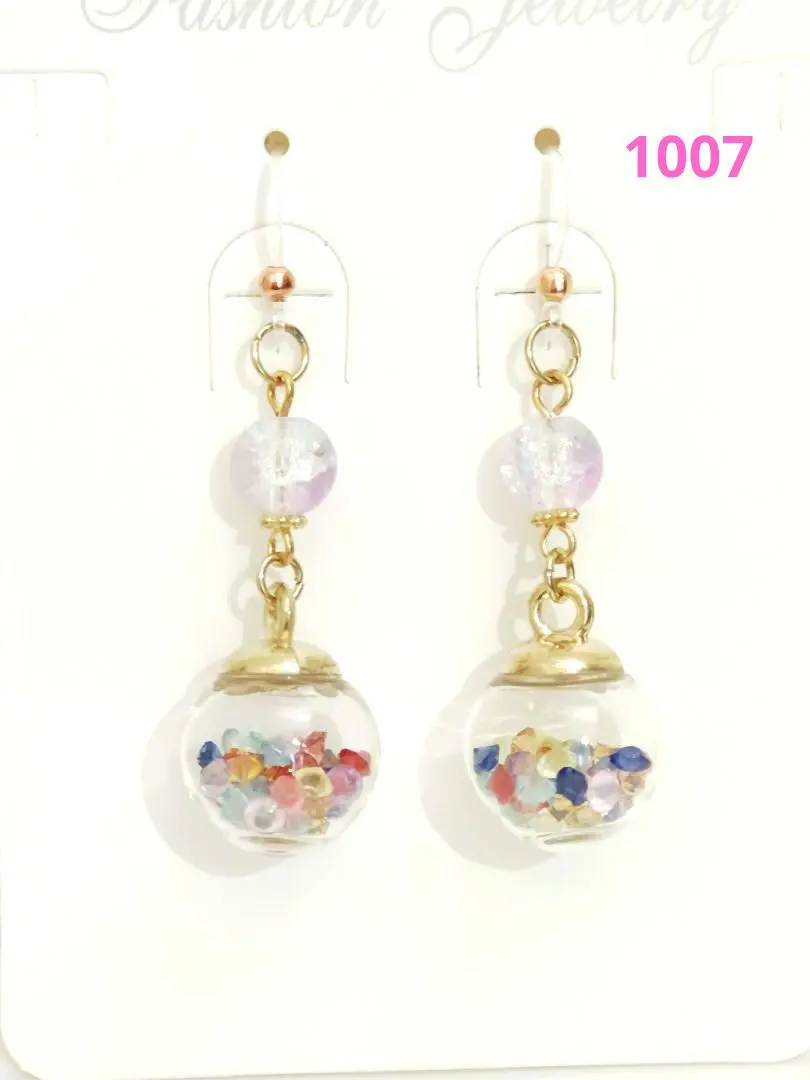 Thumbnail of No. 1007 Resin Hook Glass Dome Earrings Handmade - Discount from 2 items!