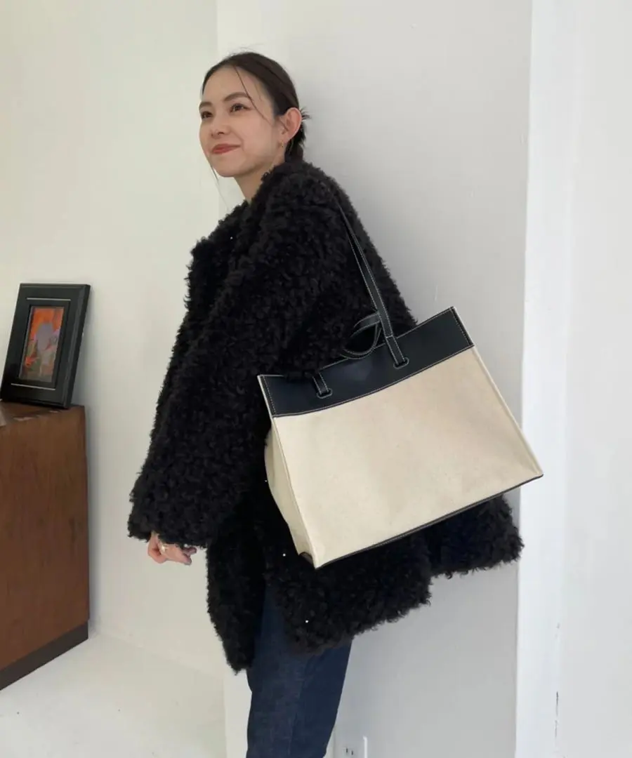 新品 macoto×EFOLE キャンバス×フェイクレザー コンビ トートバッグ