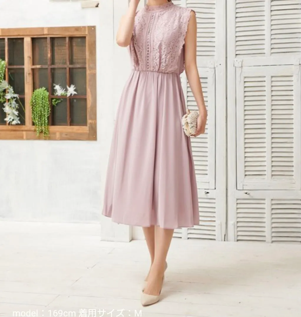 Thumbnail of Dress Lab: Flower Lace Long Dress - Pink - Wedding Reception, Presentation