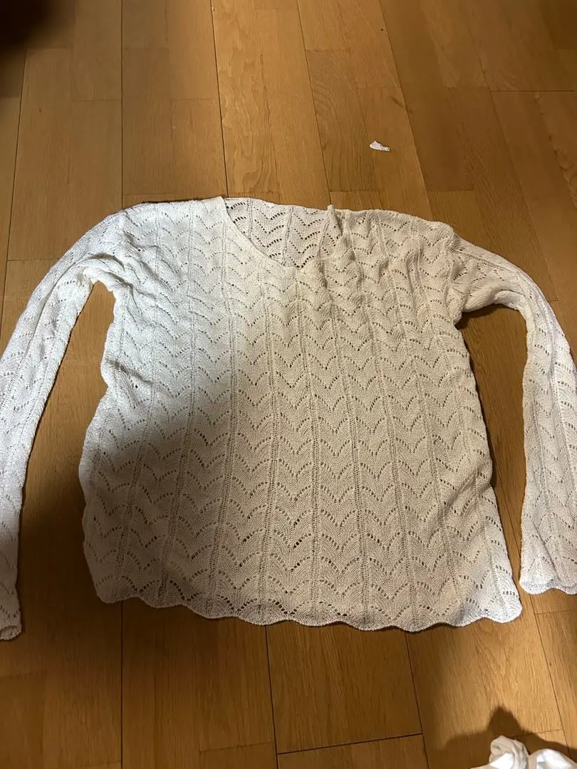 Thumbnail of White lace knit long-sleeved sweater