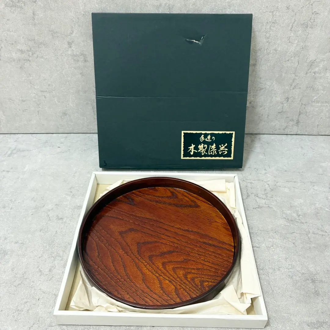 Thumbnail of Wooden lacquerware, handmade, round, brown, Japan, tray, Obon (festival)