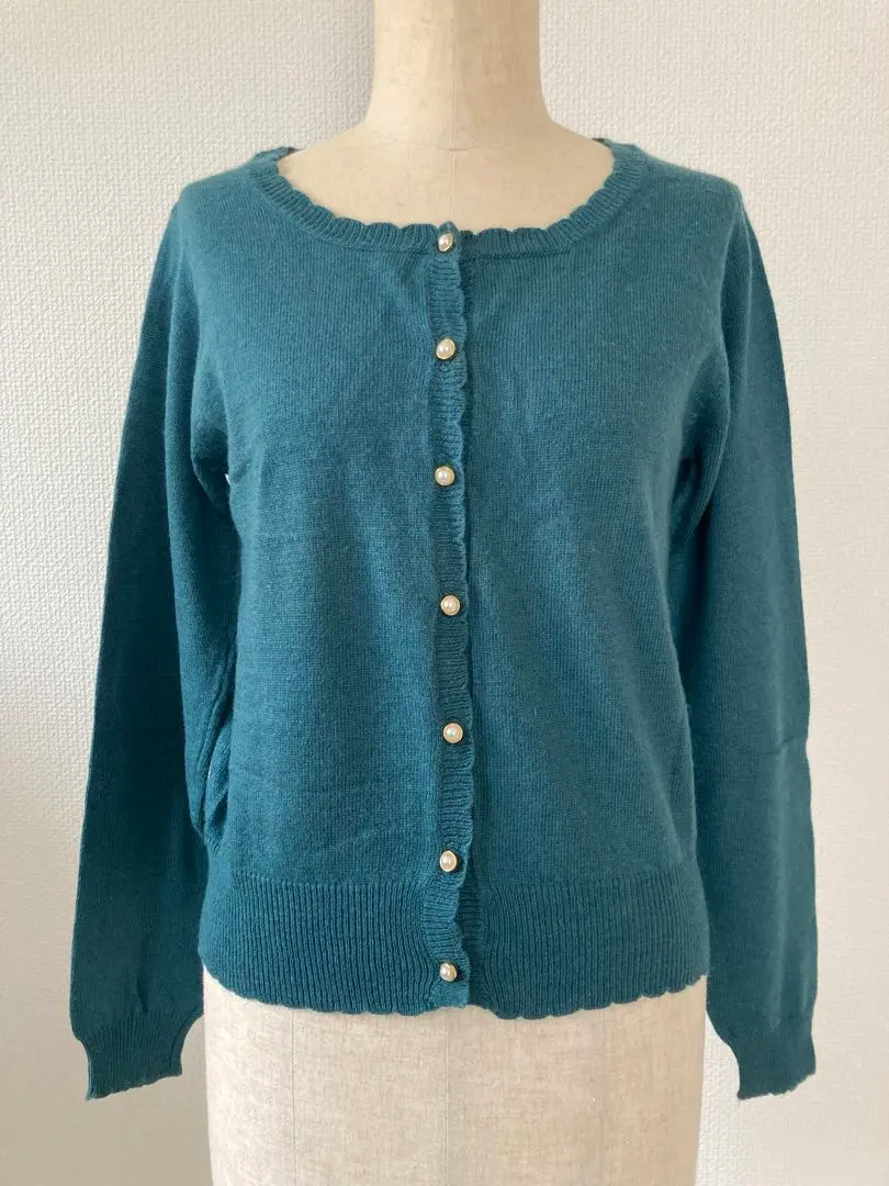 Thumbnail of Excellent condition natural couture green cardigan, spring, elegant, pearl
