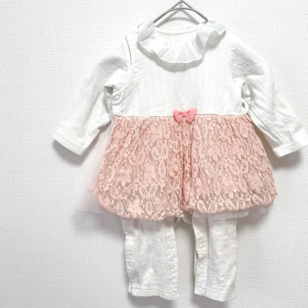 Thumbnail of Two-way dress-all, white/pink, with frills, lace, and a ribbon.