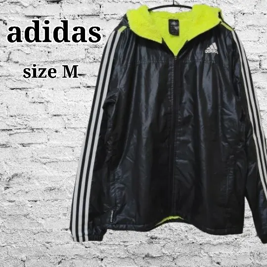 極美品 Adidas 尼龍外套 連帽衫 黑色/螢光綠 的縮圖