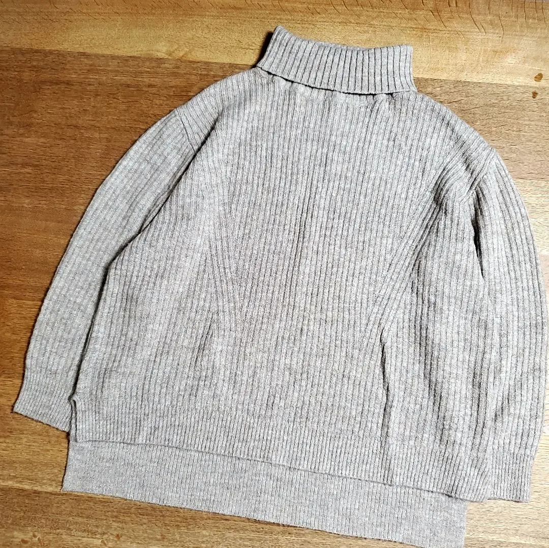 Thumbnail of ⭐ Inventory Clearance Sale ⭐ Ribbed High-Neck Sweater, Beige with Glitter, Size L.