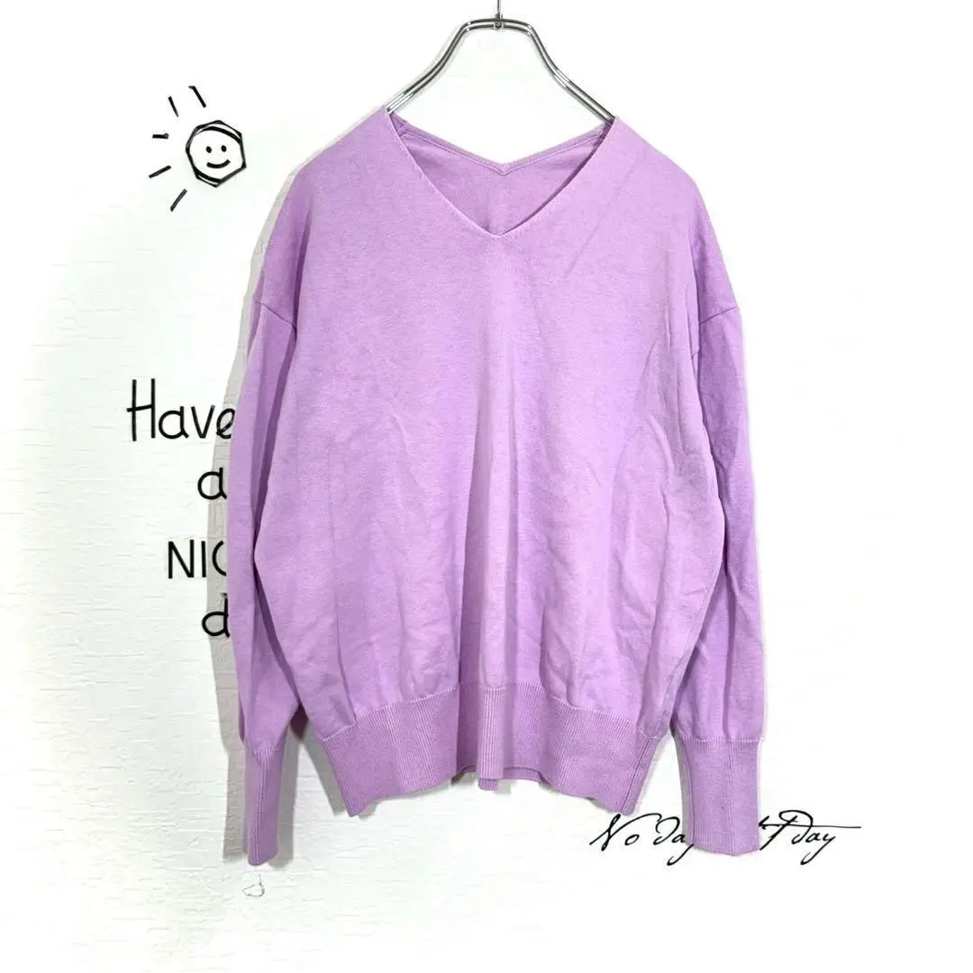 Thumbnail of IEDIT Sweater (XL) Cotton Silk Solid Purple V-Neck Thin