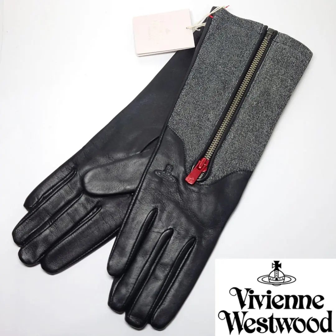 【未使用】ヴィヴィアン 手袋 ロング レザー グローブ オーブ 紺×灰 20㎝② 2025年最新】VivienneWestwoodロンググローブの人気アイテム